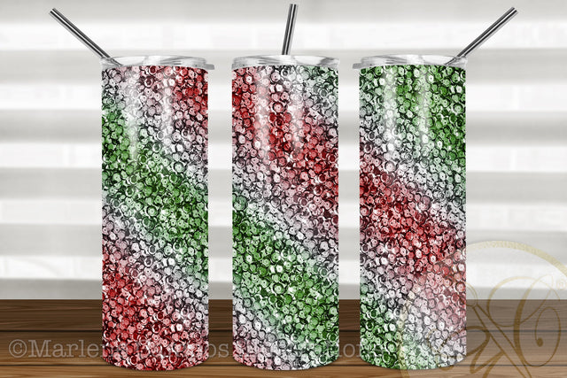 Candy Cane Christmas Sequins Skinny Tumbler Sublimation / Red, Green and Silver Sublimation Marlene Campos 
