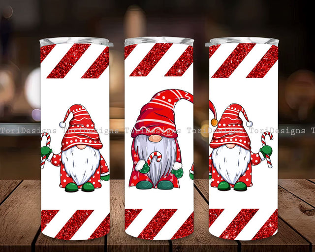 Candy Cane Gnome Christmas Gnome Christmas Tumbler Peppermint Gnome Christmas Sublimation Design 20 oz skinny tumbler design 20 oz Sublimation ToriDesigns 