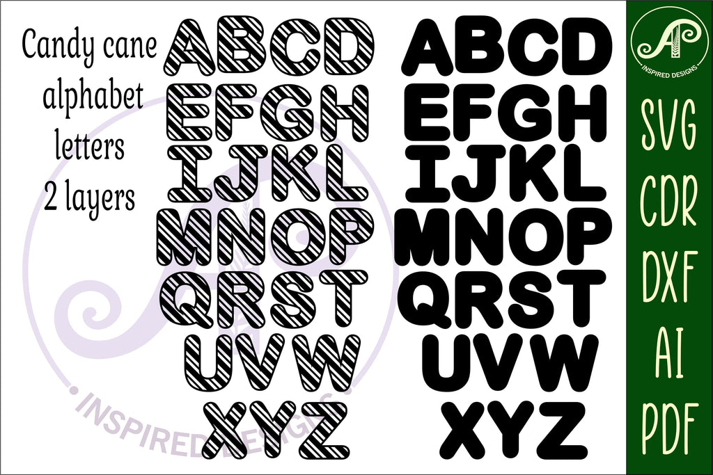 Candy cane letters alphabet set. 26 layered letter - So Fontsy