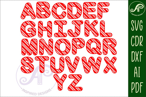 Candy cane letters alphabet set. 26 layered letter SVG APInspireddesigns 