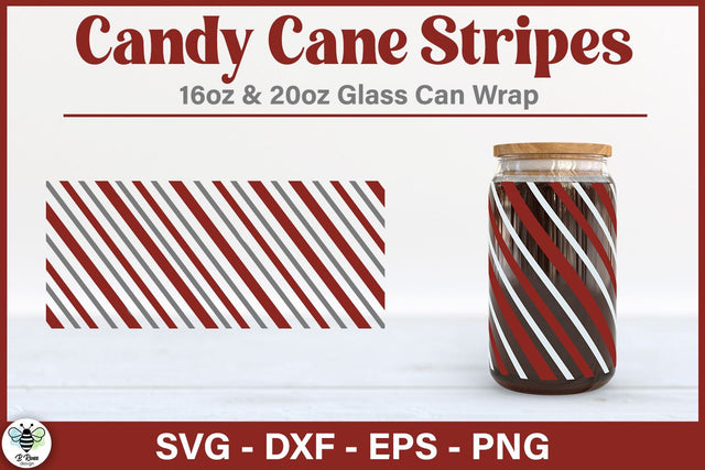 Candy Cane Striped Glass Can Wrap | Christmas Can Glass SVG SVG B Renee Design 