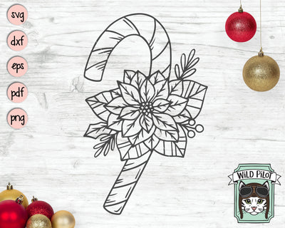 Candy Cane SVG, Christmas SVG, Candy Cane Cut File, Christmas Cut File, Candy Cane Poinsettia SVG Cut File, Winter SVG SVG Wild Pilot 
