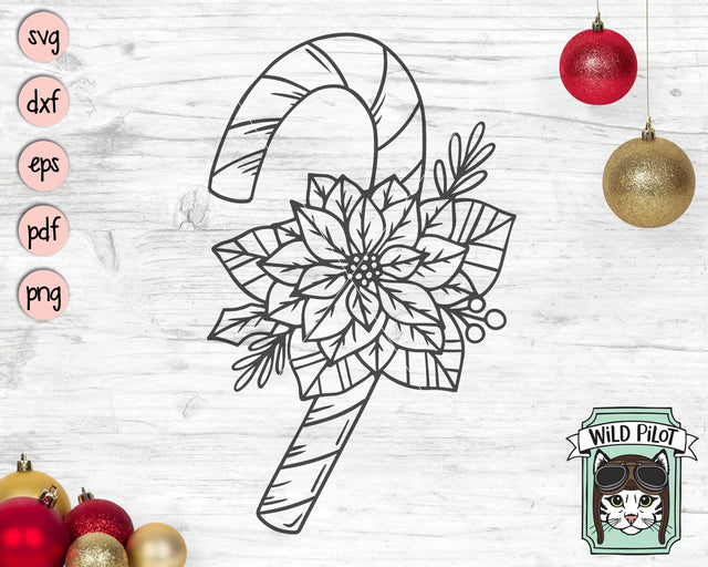 Candy Cane SVG, Christmas SVG, Candy Cane Cut File, Christmas Cut File, Candy Cane Poinsettia SVG Cut File, Winter SVG SVG Wild Pilot 