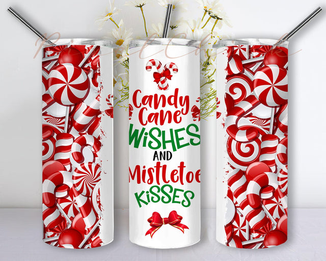 Candy Cane Tumbler Sublimation Design Template - Christmas 20oz Skinny Tumbler - Gift for Christmas Tumbler Wrap Design - PNG Sublimation PixelChick 