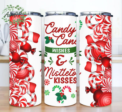 Candy Cane Wishes Christmas 20oz Skinny Tumbler Png, Candy Cane Tumbler, Holiday Candy Cane Tumbler Gift For Her Sublimation AdriOP 