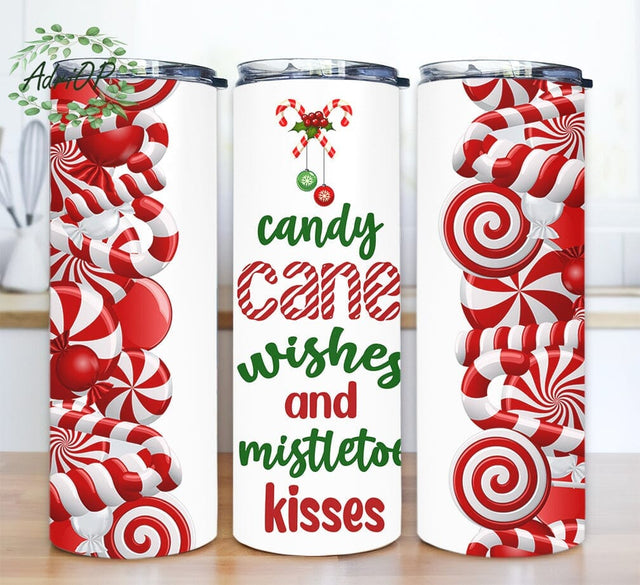Candy Cane Wishes Christmas 20oz Skinny Tumbler Sublimation Design, Candy Cane Tumbler, Holiday Candy Cane Tumbler Gift For Her Sublimation AdriOP 