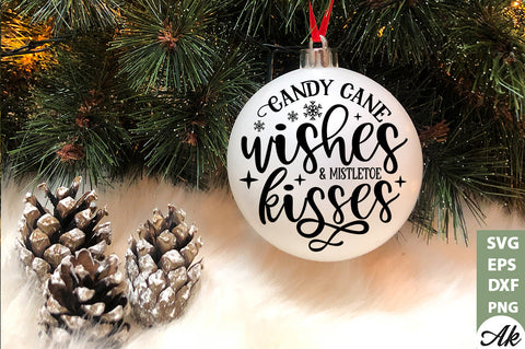 Candy cane wishes & mistletoe kisses Round Sign SVG akazaddesign 