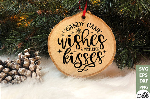 Candy cane wishes & mistletoe kisses Round Sign SVG akazaddesign 