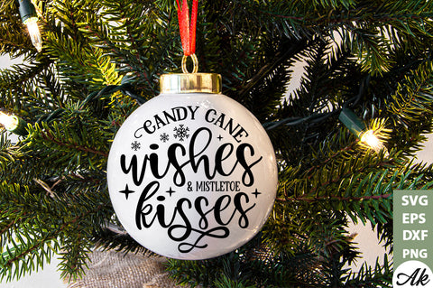 Candy cane wishes & mistletoe kisses Round Sign SVG akazaddesign 