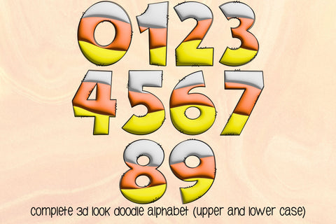 Candy Corn Doodle Letters PNG, Halloween Alpha Bundle Sublimation Crafty Mama Studios 