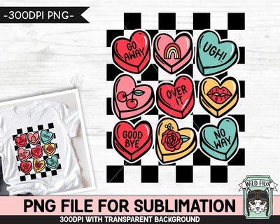 Candy Hearts SUBLIMATION design PNG, Retro Anti Valentines Day PNG sublimation file, Candy Hearts png file, Hate Valentines Day Sublimation Sublimation Wild Pilot 