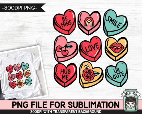 Candy Hearts SUBLIMATION design PNG, Valentines Day PNG sublimation file, Candy Hearts png file, Valentines Day Candy Sublimation Design png SVG Wild Pilot 