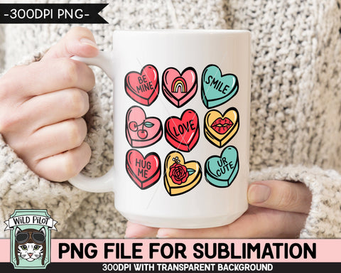 Candy Hearts SUBLIMATION design PNG, Valentines Day PNG sublimation file, Candy Hearts png file, Valentines Day Candy Sublimation Design png SVG Wild Pilot 