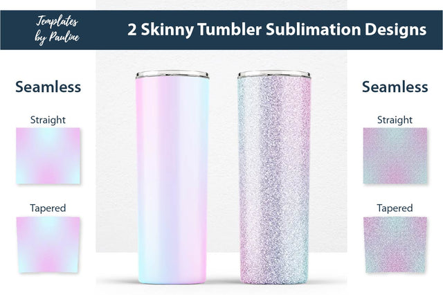 Candy Pink Blue Ombre & Glitter Seamless 20 oz Skinny Tumbler Sublimation Wraps Sublimation Templates by Pauline 
