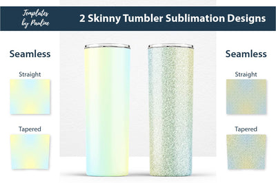 Candy Yellow Teal Ombre & Glitter Seamless 20 oz Skinny Tumbler Sublimation Wraps Sublimation Templates by Pauline 