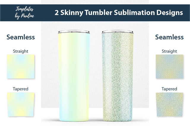 Candy Yellow Teal Ombre & Glitter Seamless 20 oz Skinny Tumbler Sublimation Wraps Sublimation Templates by Pauline 