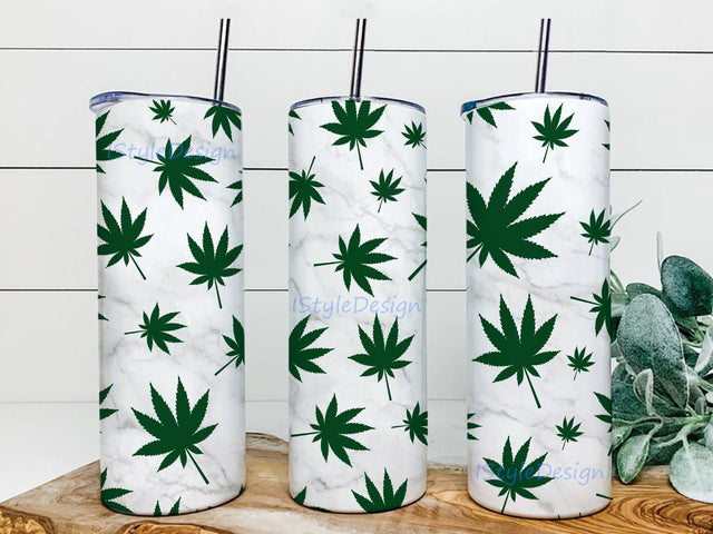 Cannabis Leaf Skinny Tumbler Sublimation Designs Tumbler PNG File Digital Download, 20oz Skinny Tumbler Wraps Templates Sublimation iStyleDesign 