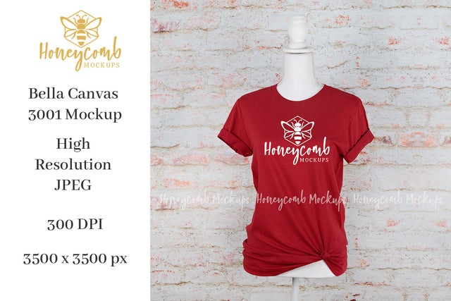 Canvas Red Bella Canvas 3001 T-Shirt Mockup, Women's Red T-Shirt Mockup, Valentines Shirt Mockup, Christmas Shirt Mockup Mock Up Photo Honeycomb Mockups 