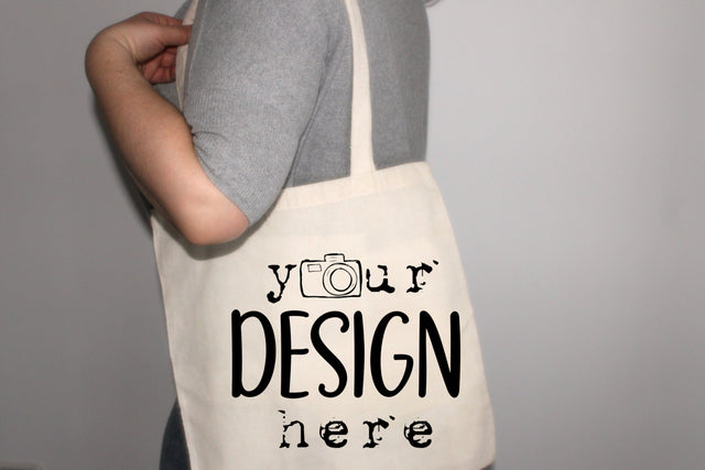 Canvas Tote Bag, Blank Beige Tote Bag Mockup, Woman Model Holding Carry Bag, Stock Photography Mock Up on White Background, JPG Digital file Mock Up Photo ArtStudio 