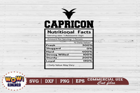 Capricon Nutritional Facts Svg , Zodiac sign svg, Nutrition, Zodiac svg SVG Wowsvgstudio 
