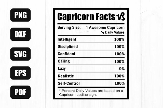 Capricorn Nutrition Facts Svg, Capricorn Zodiac Sign Nutrition Facts Svg, Capricorn Svg, Zodiac Svg SVG Litke Designs 