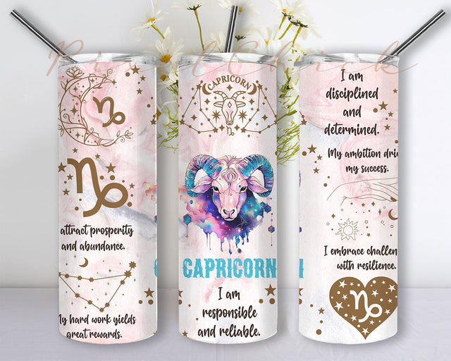 Capricorn Zodiac Sign Pastel 20 oz Skinny Tumbler Sublimation Designs Templates Straight Design Digital Download PNG Sublimation PixelChick 