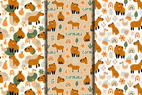 Capybara Seamless Patterns Digital Pattern Rin Green 