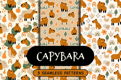 Capybara Seamless Patterns Digital Pattern Rin Green 