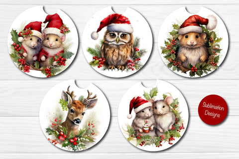 Car Coaster Christmas Sublimation Bundle Round coaster Sublimation design Christmas Animal PNG Sublimation Createya Design 