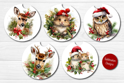 Car Coaster Christmas Sublimation Bundle Round coaster Sublimation design Christmas Animal PNG Sublimation Createya Design 