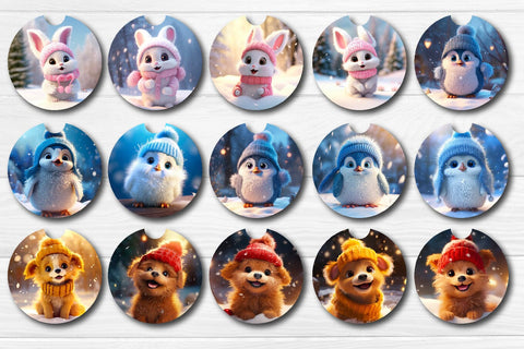 Car Coaster Christmas Sublimation Bundle Round Coaster Sublimation design Snowman Baby Animals 3D Flowers PNG Sublimation Createya Design 