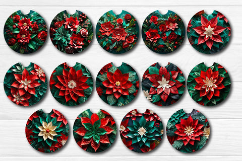 Car Coaster Christmas Sublimation Bundle Round Coaster Sublimation design Snowman Baby Animals 3D Flowers PNG Sublimation Createya Design 