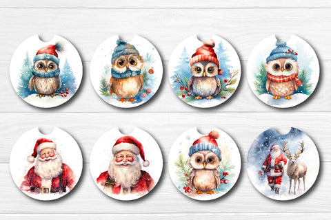 Car Coaster Christmas Sublimation Bundle Round Coaster Sublimation design Snowman Baby Animals 3D Flowers PNG Sublimation Createya Design 