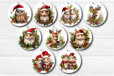 Car Coaster Christmas Sublimation Bundle Round Coaster Sublimation design Snowman Baby Animals 3D Flowers PNG Sublimation Createya Design 