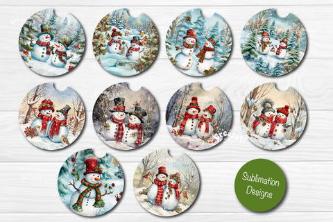 Car Coaster Christmas Sublimation Bundle Round coaster Sublimation design Snowman PNG Sublimation Createya Design 