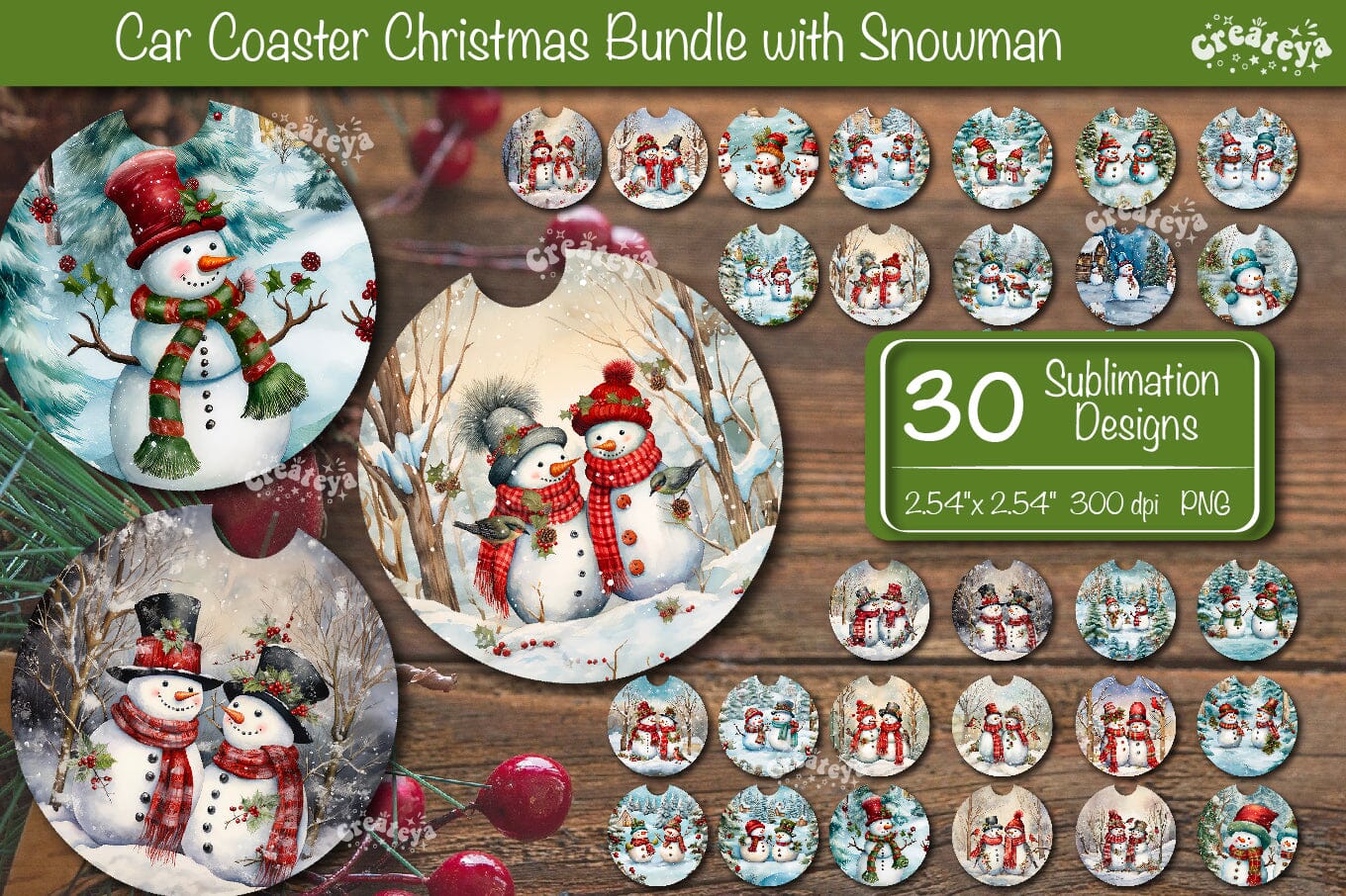 Car Coaster Christmas Sublimation Bundle Round coaster Sublimation design  Snowman PNG - So Fontsy