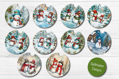 Car Coaster Christmas Sublimation Bundle Round coaster Sublimation design Snowman PNG Sublimation Createya Design 