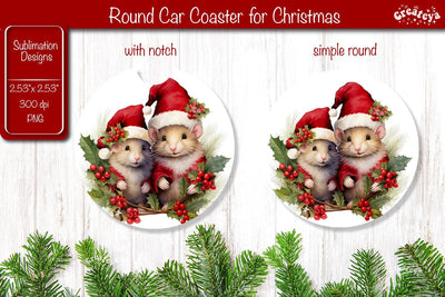 Car Coaster Christmas Sublimation Round coaster Sublimation design Christmas Animal PNG Sublimation Createya Design 