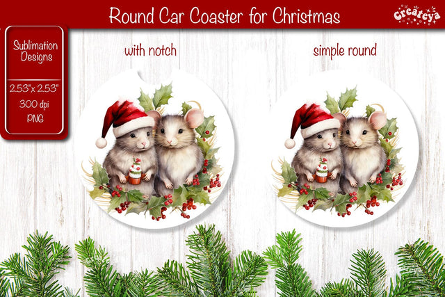 Car Coaster Christmas Sublimation Round coaster Sublimation design Christmas Animal PNG Sublimation Createya Design 
