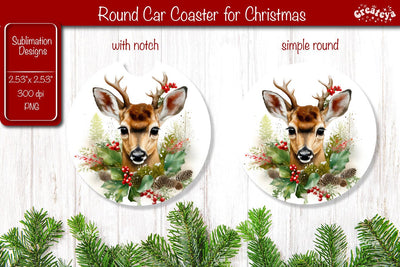 Car Coaster Christmas Sublimation Round coaster Sublimation design Christmas Animal PNG Sublimation Createya Design 