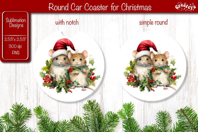 Car Coaster Christmas Sublimation Round coaster Sublimation design Christmas Animal PNG Sublimation Createya Design 