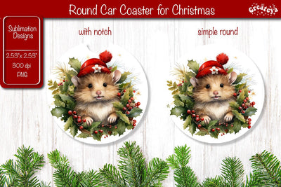 Car Coaster Christmas Sublimation Round coaster Sublimation design Christmas Animal PNG Sublimation Createya Design 