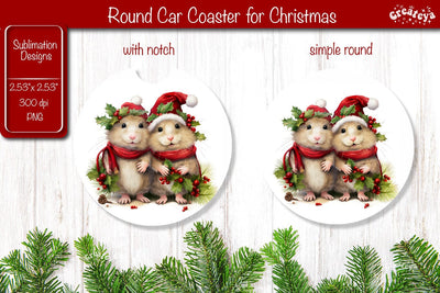 Car Coaster Christmas Sublimation Round coaster Sublimation design Christmas Animal PNG Sublimation Createya Design 