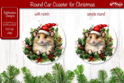 Car Coaster Christmas Sublimation Round coaster Sublimation design Christmas Animal PNG Sublimation Createya Design 