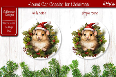 Car Coaster Christmas Sublimation Round coaster Sublimation design Christmas Animal PNG Sublimation Createya Design 