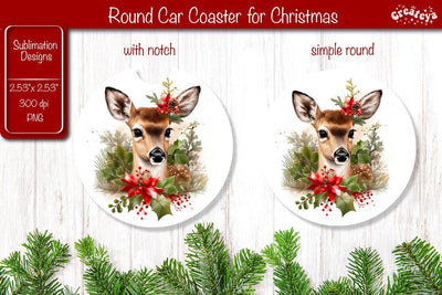 Car Coaster Christmas Sublimation Round coaster Sublimation design Christmas Animal PNG Sublimation Createya Design 