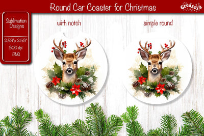 Car Coaster Christmas Sublimation Round coaster Sublimation design Christmas Animal PNG Sublimation Createya Design 
