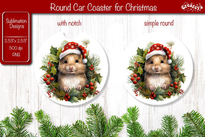 Car Coaster Christmas Sublimation Round coaster Sublimation design Christmas Animal PNG Sublimation Createya Design 