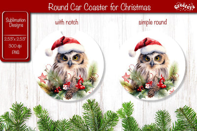 Car Coaster Christmas Sublimation Round coaster Sublimation design Christmas Animal PNG Sublimation Createya Design 