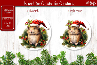 Car Coaster Christmas Sublimation Round coaster Sublimation design Christmas Animal PNG Sublimation Createya Design 